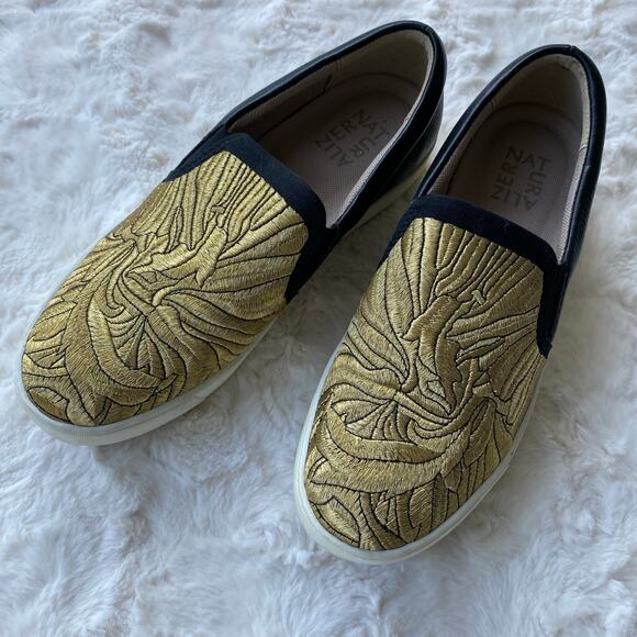 Naturalizer Women's Marianne Leather Slip-On Sneakers Size 6.5 Metallic Gold - Picture 1 of 9